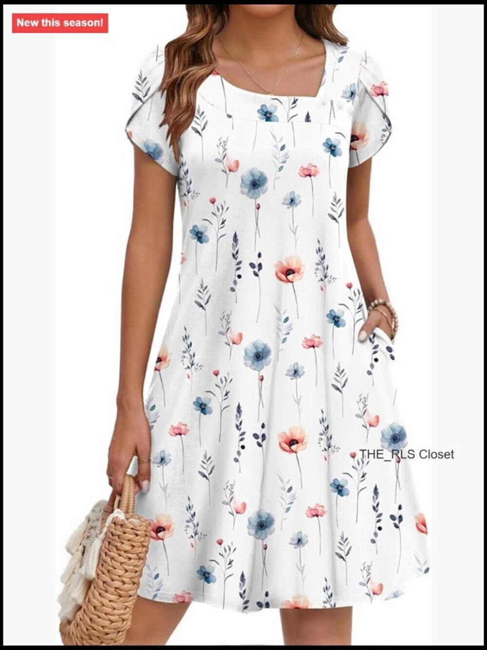 Polyester Spandex Sundress with Pockets Petal Sleeve Casual Dress